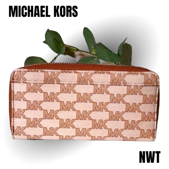 Michael Kors Handbags - MICHAEL KORS ZIP AROUND WALLET NWT FABRIC EXTERIOR MK LOGO PRINT